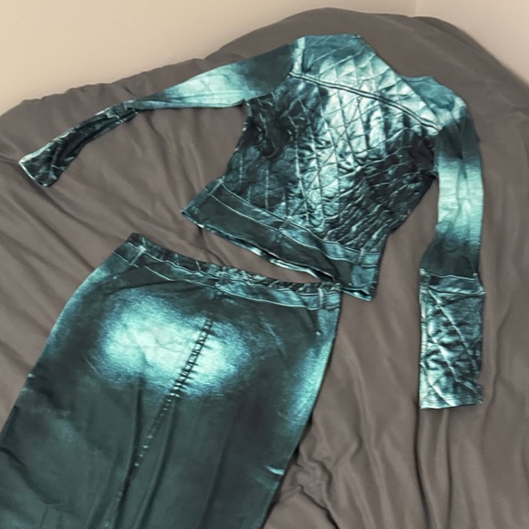 Fashion Nova Teal Spandex Printed Skirt Set - Picture 11 of 12